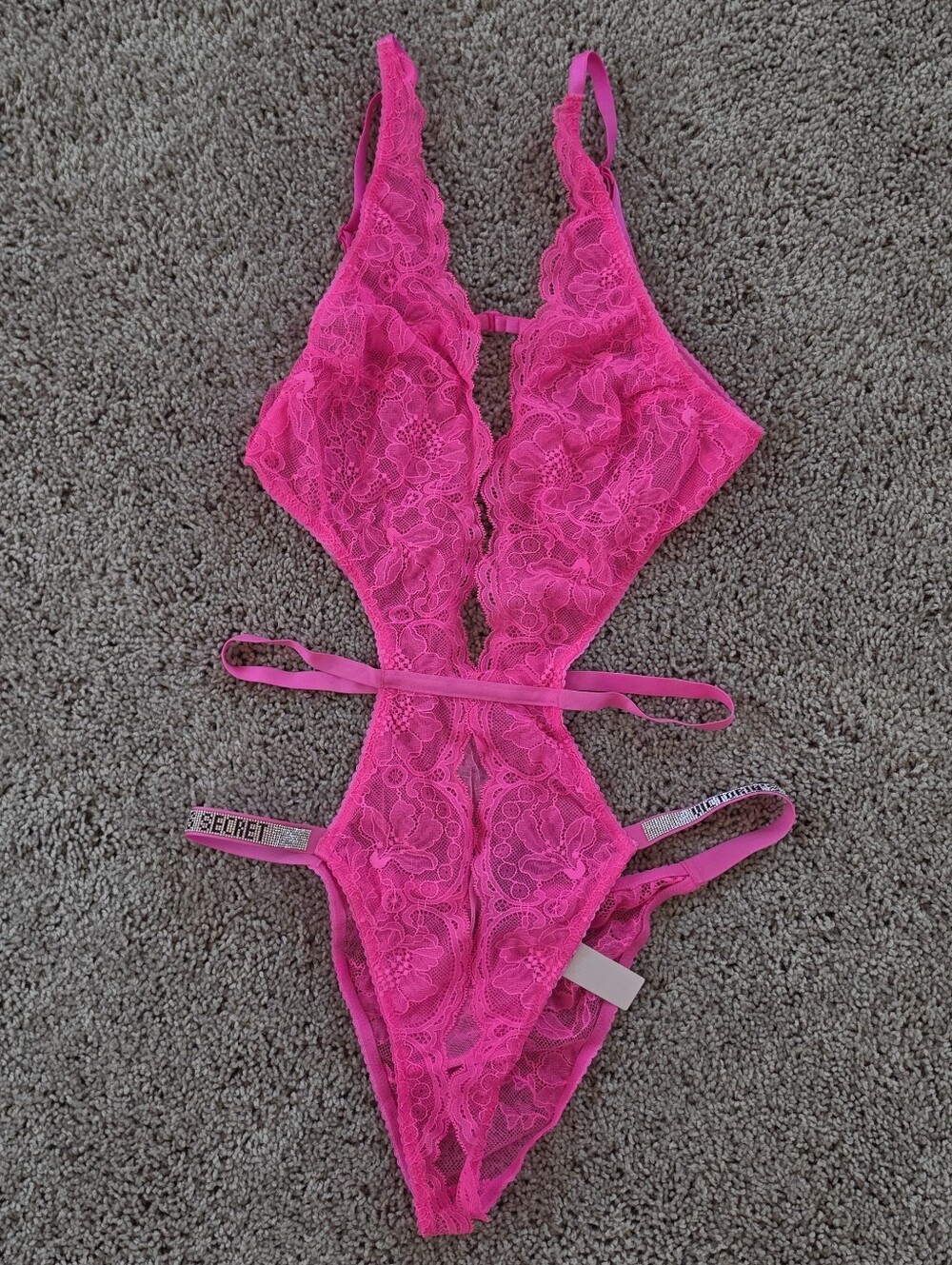 Victoria's Secret Hot Pink Lace Teddy Bodysuit